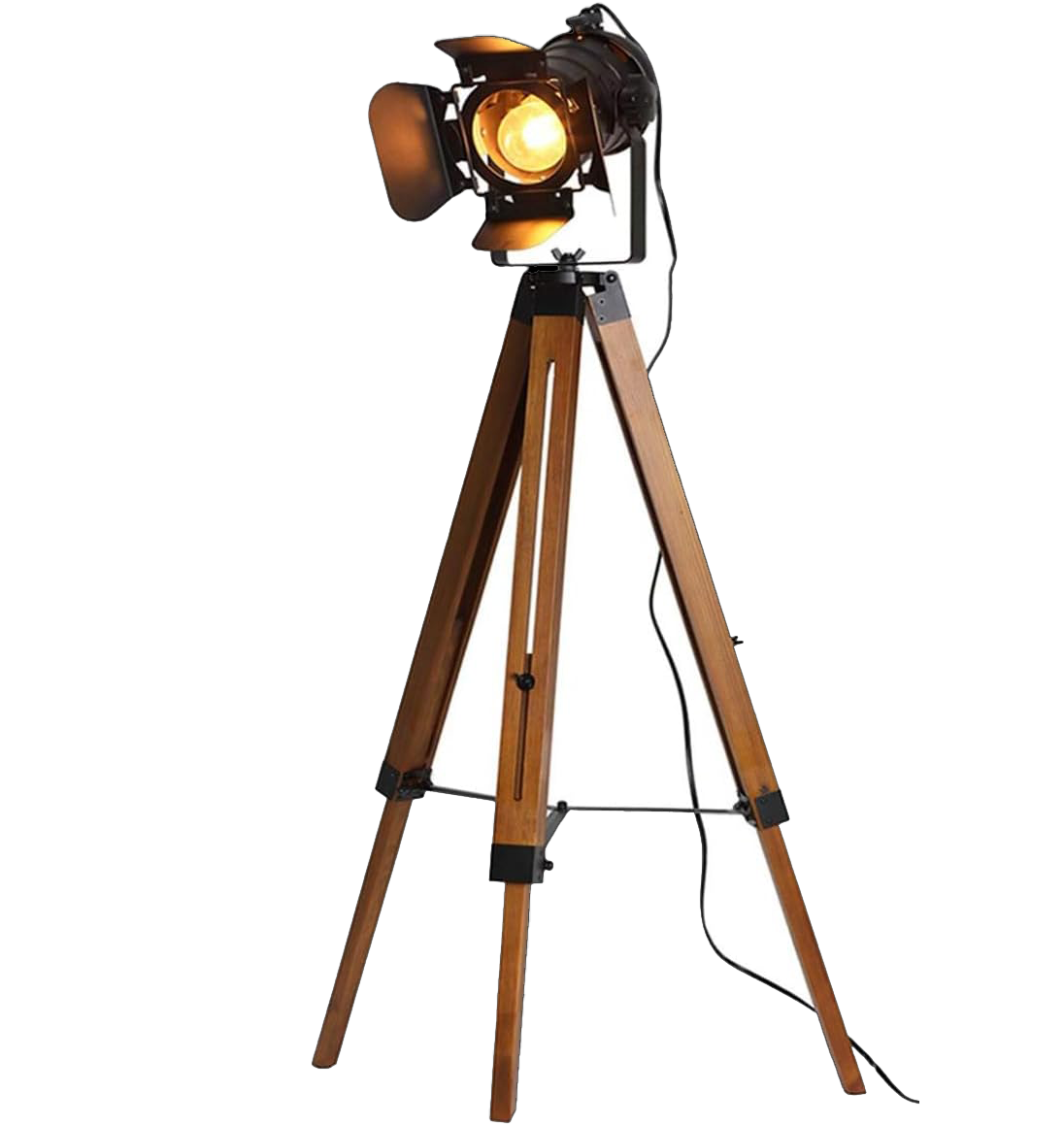 Vintage Industrial Floor Lamp for Living Room Tripod Wood Standing Tall Lighting Black Adjustable Cinema Metal Lampshade Studio Lights E26 Farmhouse Retro Floor Lamps for Bedroom Office Reading